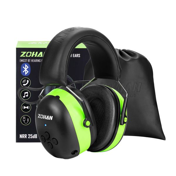 ZOHAN 037 Bluetooth Hearing Protection Headphones with 1500mAh Rechargeable Battery,NRR 25dB Noise Reduction Ear Muffs with 40H playtime for Mowing, Snowblowing, Construction,Workshops