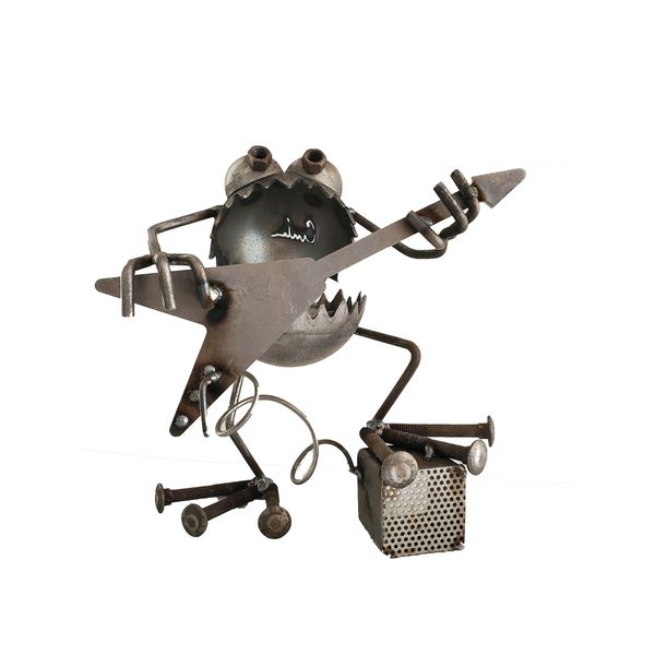 Welded Metal Art Gnome Be Gone Electric Guitar Player