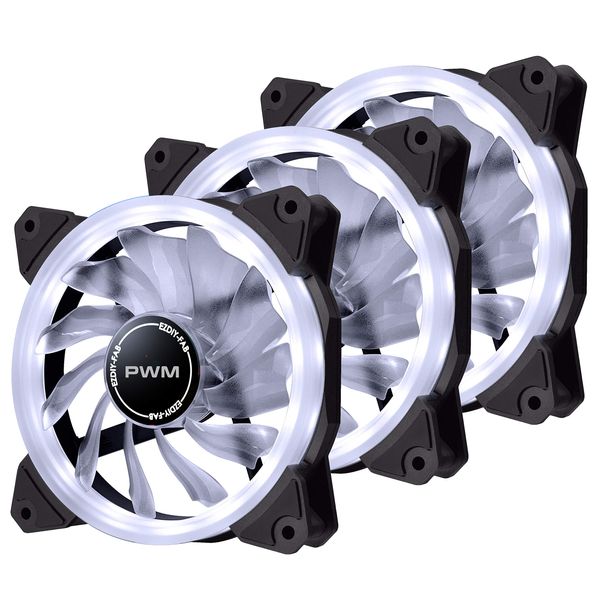 EZDIY-FAB 120mm PWM White PC Case Fan LED Ring Fan Quiet White LED for PC Case - 3 in 1 Set (3 White 4 Pins) Desktop