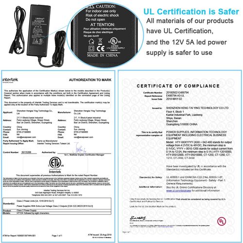 LEDMO Power Supply, Transformers,LED Adapter, 12V 5A 60 Watt Max AC 100-240V to DC 12V LED Driver for LED Strip Lights