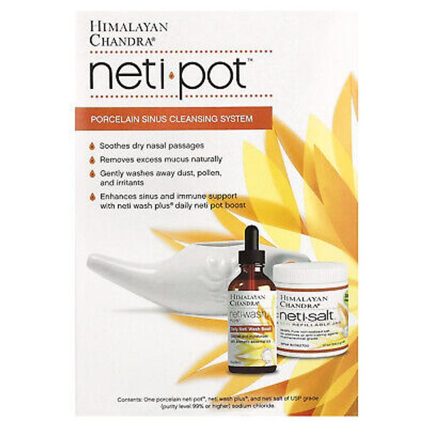 Neti Pot, Porcelain Sinus Cleansing System, 3 Piece Kit