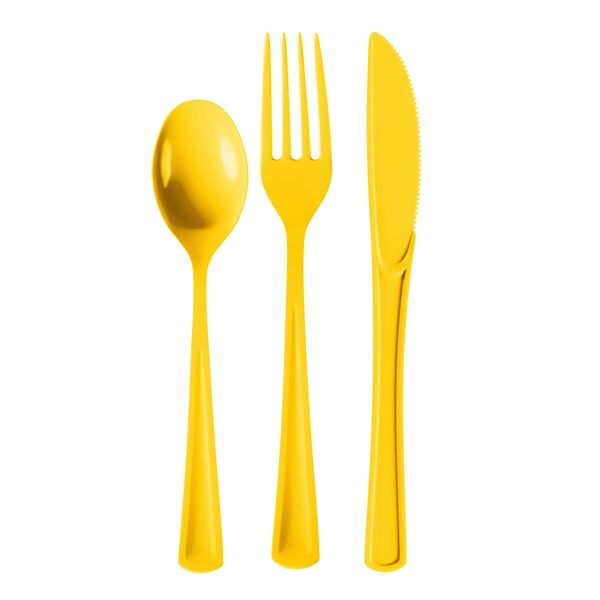 Exquisite 150 Pack Yellow Plastic Utensils Heavy Duty Cutlery Set 50 Plastic Forks 50 Plastic Spoons 50 Plastic Knives Perfect Plastic Silverware Party Pack Set for all occasions