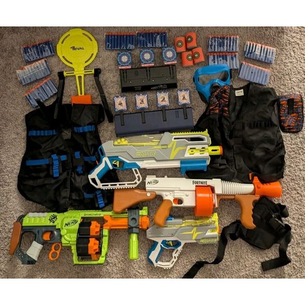 Nerf Gun Lot; Rival, Fortnite, Darts, Masks, Targets, Vest. Huge Lot