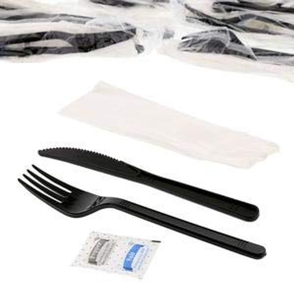 Individually Wrapped Black Heavy Weight Plastic Meal Kit 5 in 1 (250, Meal Kit)