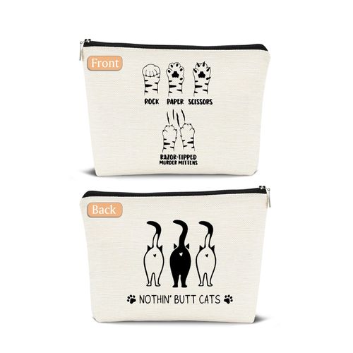 Dejfel Rock Paper Scissors Funny Cute Makeup Bag,Gifts for Cat Lovers,Cat Themed Gifts for Women,Cosmetic Bags Zipper Pouch Travel Toiletry Bag,