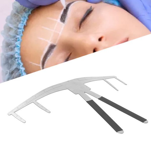 Eyebrow Ruler, Eyebrow Mapping, Brow Shaper, 3-Point Positioning Ruler Stainless Steel Eyebrow Ruler Makeup Ruler Eyebrow Measuring Ruler Lightweight Portable 3 Point Positions