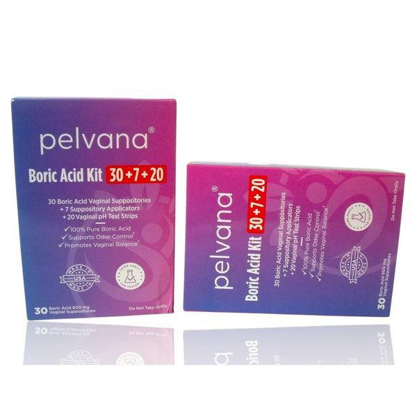 Pelvana Boric Acid Suppository Combo Kit 60 + 14 Applicators + 40 pH Test Strips