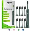 Wagner & Stern ultrasonic whitening Electric Toothbrush with 8 Charcoal Black Brush Heads. for Fresh Breath & Healthy Smile. (Green)