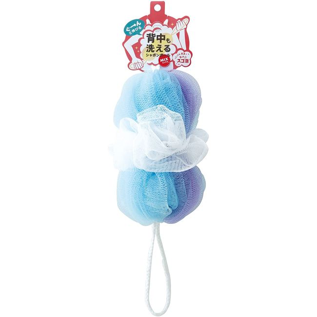 Marna B873B Body Sponge, Bubble Ball with Washable Back, Skin-Friendly, Soft, Whisk Net, Mix, Blue