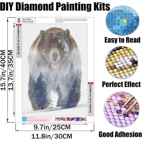 GMETINC 5D Diamond Painting Kits for Adults, Animal Bear Forest Scene Diamond Art Kits for Adults Beginner, DIY Full Drill Diamond Dots Paintings with Gem Art and Crafts Home Wall Decor 16x12inch