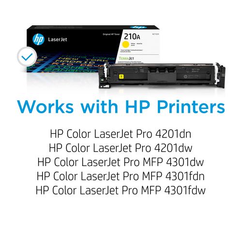 HP 210A Yellow Toner Cartridge | Works Color Laserjet Pro 4201, Color Laserjet Pro MFP 4301 Series | W2102A
