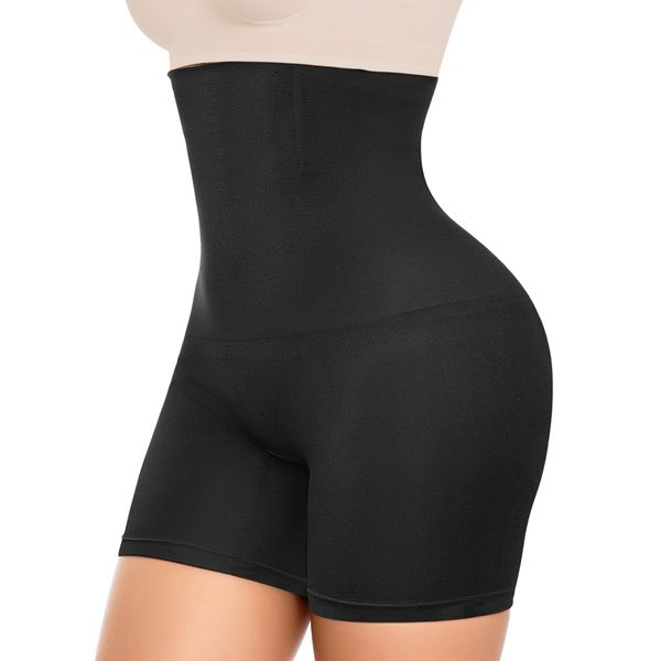 ZENUTA Shapewear Shorts for Women Comfortable Control High Waisted Body Shaper Shorts Seamless Underdress Thigh Slimmers (Black, M-L)