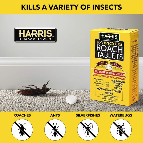 Harris Roach Tablets, Boric Acid Roach Killer with Lure (4oz, 96 Tablets)