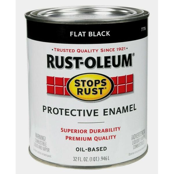 Rust-Oleum FLAT BLACK 1 qt. Stops Rust PROTECTIVE ENAMEL Oil-Based 7776-502 NEW!