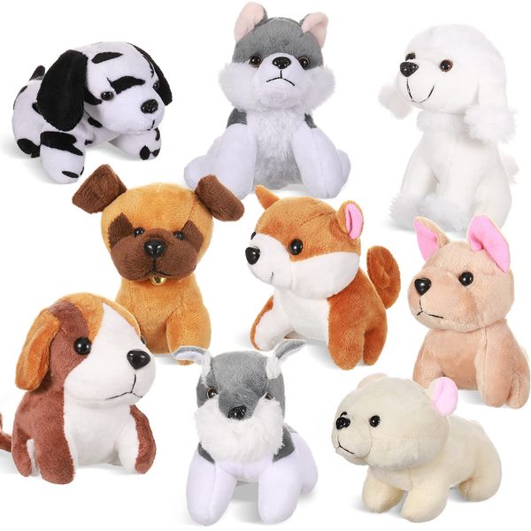 Aoriher 9 Pieces Mini Plush Dog Stuffed Animals Cute Soft Puppy Toy Bulk Christmas Party Favor for Birthday Gift Goodie Bag Stocking Filler(Sweet, No Lanyard Keychain)