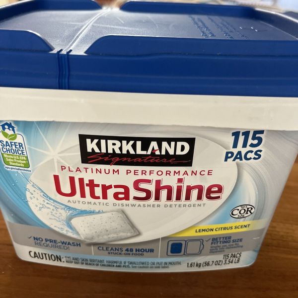 Kirkland Signature UltraShine Dishwasher Detergent Pacs, Lemon Citrus, 115 Ct