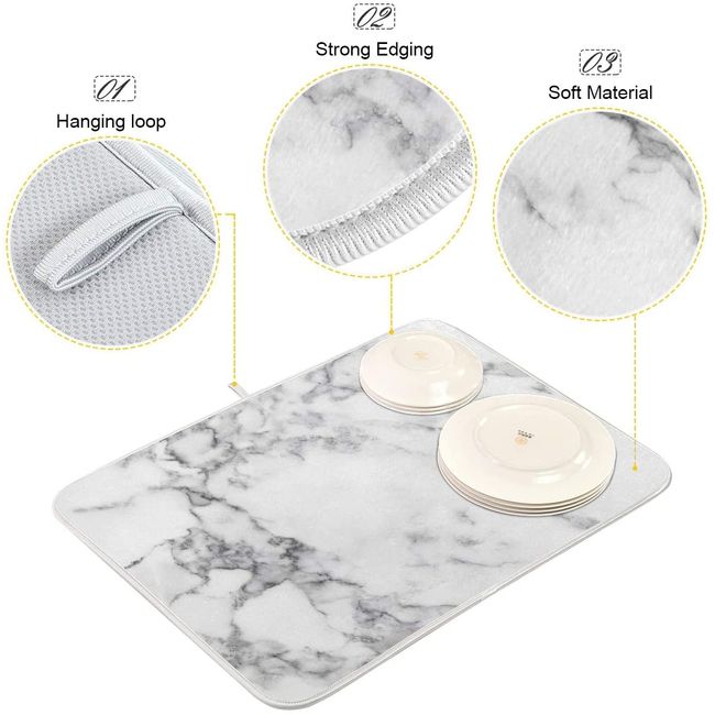 White Marble Microfiber Dish Drying Mat Foldable Kitchen Drying