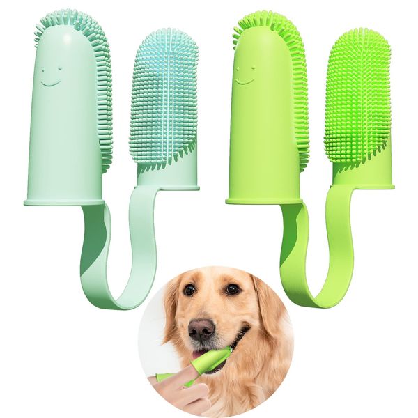 Pijaborg 2 Pack Toothbrush for Dog, Finger Toothbrush Kit, 135ºSurround Bristles for Easy Teeth Cleaning, Double-Finger Toothbrush Dental Care for Puppies, Cats and Small Pets