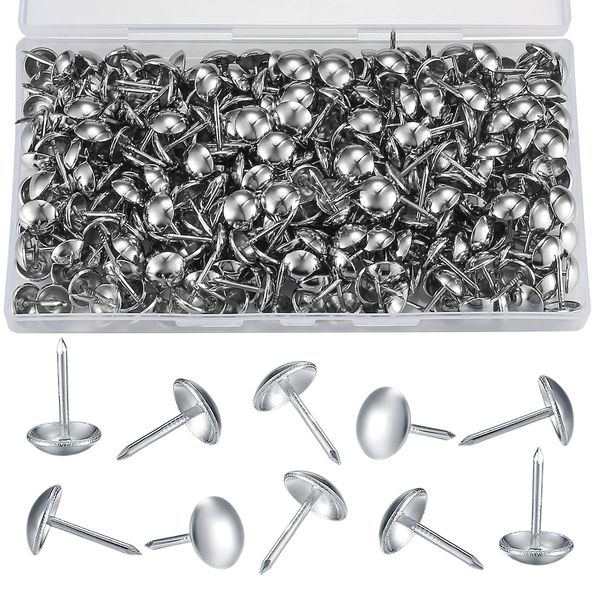 "200 Pcs Antique Furniture Nails, Silver Upholstery Tacks，Furniture Push Nail Pins with Plastic Storage Box(11 * 17mm) "