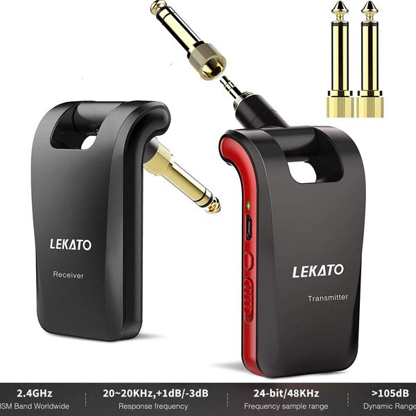  LEKATO Wireless Guitar System 2.4G Transmitter Receiver 6Channel 1/4''1/8''Plug