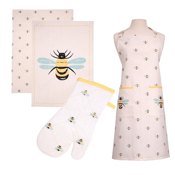 Dexam Bees Knees - Apron, Tea Towels (2 Pack) & Single Oven Glove Set