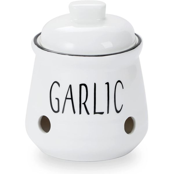 Garlic Keeper with Lid, Ceramic Mini Garlic Container Saver for Countertop, Keep