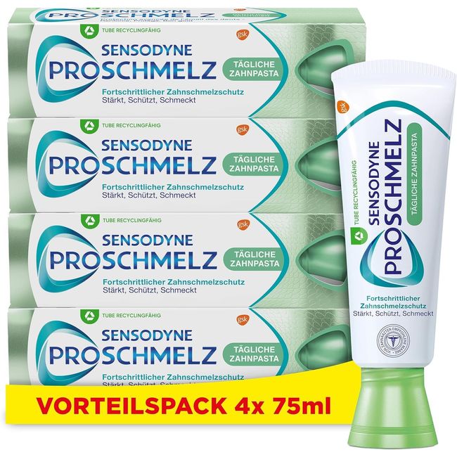 Sensodyne ProSchmelz Tägliche Zahnpasta, 4x 75ml, Zahncreme, Fortschrittlicher Zahnschmelzschutz - Stärkt, schützt, schmeckt