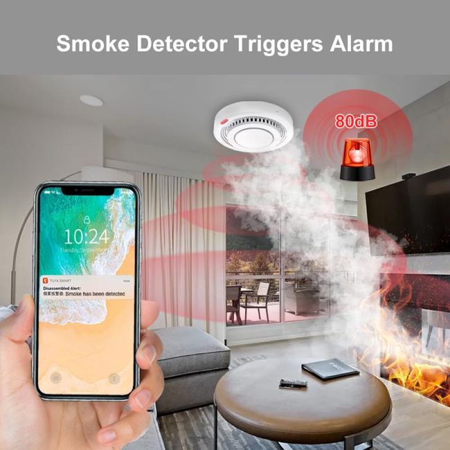 WIFI Smoke Detector Sensor 80DB Alarm Fire Protection Home