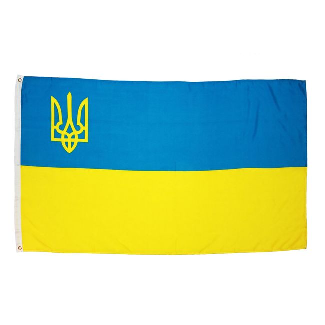 Ukraine With Trident In Corner Large 3' x 5' Feet Country Flag Banner.New