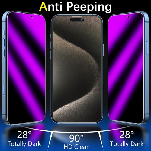 MAYtobe [2-Pack Privacy Screen Protector Designed for iPhone 15 Pro Max Anti-Blue Light Tempered Glass, Purple Anti-Spy, Eye Protection, Colorful Gradient