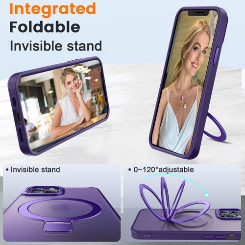 PuyaTeya Compatible with iPhone 12 pro max Case with Magnetic Ring Stand, Military Drop Protection, Anti-Scratch/Anti-Fingerprint Translucent Matte Phone Case for iPhone 12 pro max (Purple)