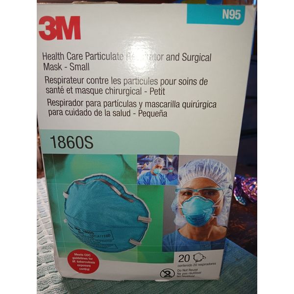 3M 1860S Small Health Care Particulate Respirator and Surgical Mask, N95, NIB-20