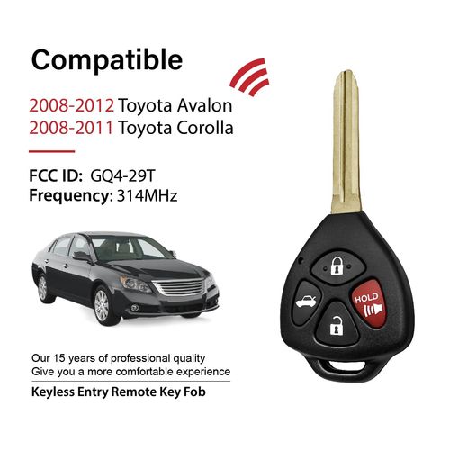 Keylessbest Replacement for 2009 2010 2011 2012 Toyota Avalon Corolla Key Fob Remote Control GQ4-29T 4 Buttons 314MHz