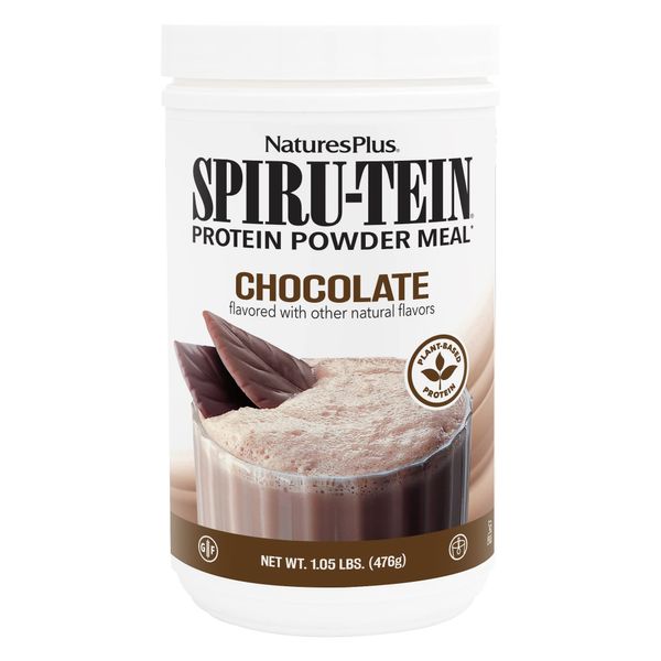 Natures Plus SPIRU-TEIN, Chocolate - 1.05 lb - Plant-Based Protein Shake - Non-GMO, Vegetarian, Gluten Free - 17 Total Servings