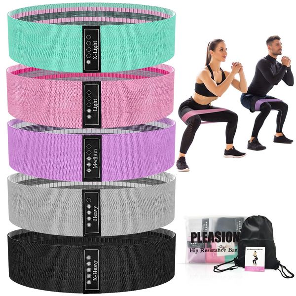 PLEASION Resistance Bands Fitnessband, Fitnessbänder Stoffbänder 5er Set, Widerstandsbänder für Krafttraining Muskelaufbau Hip Beintraining, Gymnastikband für Workout Yoga Pilates