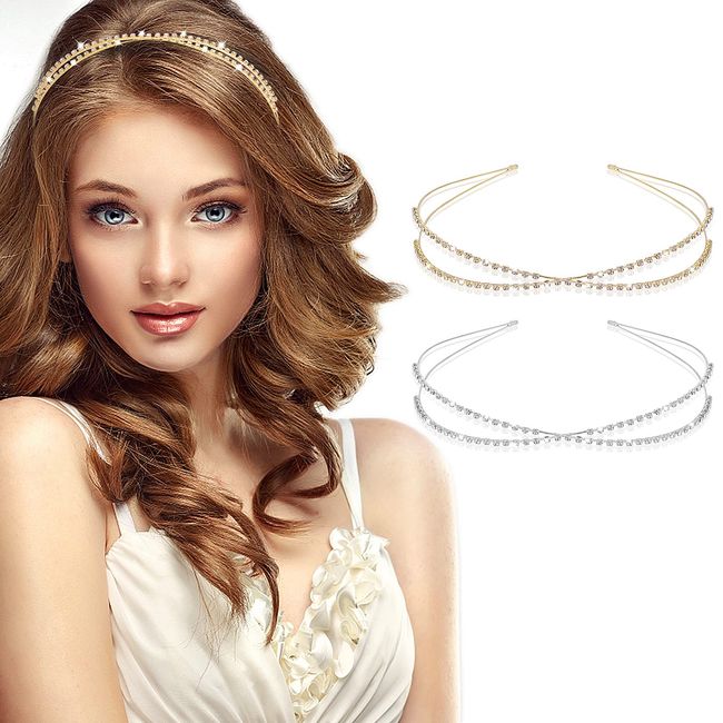 Molain 2 Stück Doppellagige Strass Haarreifen Stirnband Glänzende Kristall Stirnbänder Metall Haarband für Prinzessin Hochzeit Braut Kopfschmuck