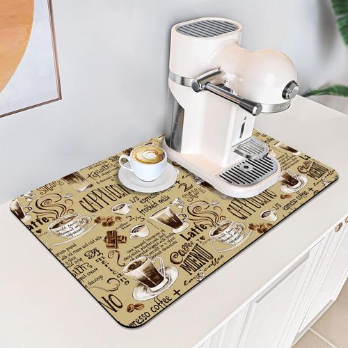Absorbent Coffee Bar Mat for Espresso Machine & Coffee Maker - Rubber Backed Draining Pad for Countertop