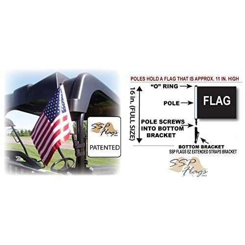 TEXAS Flag with SSP Flags EZ On & Off EXTENDED STRAPS Bracket for UTVs or Wide Bar Golf Carts