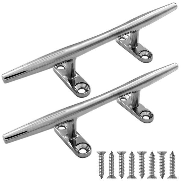 VEITHI Boat Cleat 10 inch 316 Stainless Steel 2 Pack, Boat Cleats Open Base,Cleats for Boat,Boat Dock Cleats Include Stainless Steel Screws