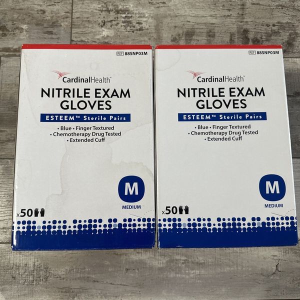 Cardinal Health Med ESTEEM Nitrile Exam Gloves Sterile 2 Boxes 50 Per Box (P)