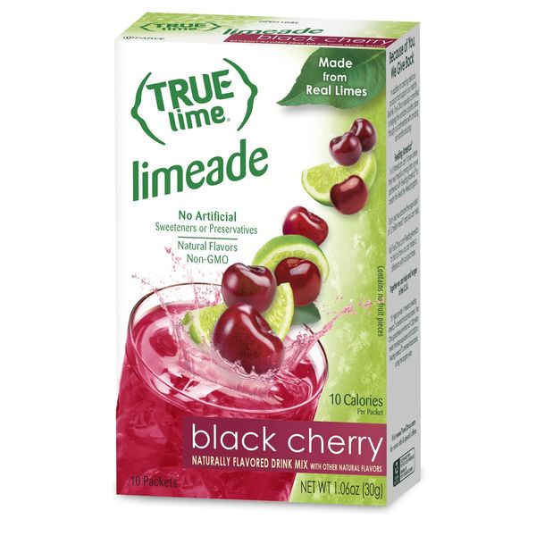 TRUE LIME Black Cherry Limeade Drink Mix (10 Packets) | Made from Real Limes | No Preservatives, No Artificial Sweeteners, Gluten Free | Water Flavor Packets & Water Enhancer with Stevia