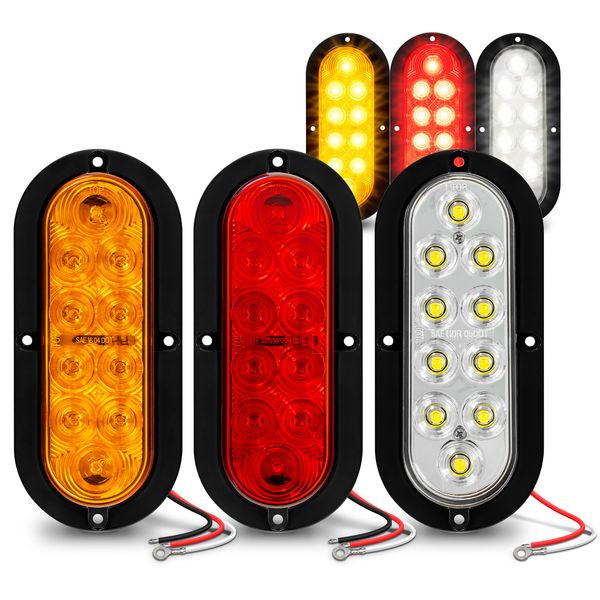 6" Oval 2 Red + 2 Amber + 2 White LED Trailer Tail Lights Brake Turn Reverse