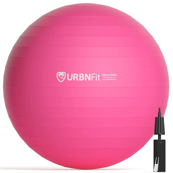 URBNFit Exercise Ball - Yoga Ball for Workout, Pilates, Pregnancy, Stability - Swiss Balance Ball w/Pump - Fitness Ball Chair for Office, Home Gym, Labor- Pink, 18 in