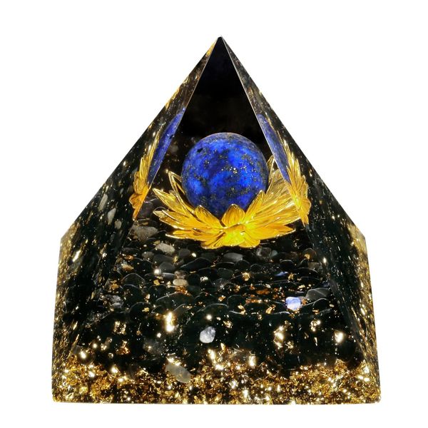 Nupuyai Lapis Lazuli Sphere Lotus Flower Chakra Healing Crystal Pyramid with Gift Box, Energy Stone Spiritual Ornament Quartz Point Reiki Energy Figurine for Protection