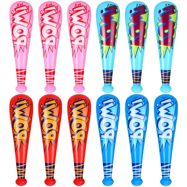 Supervitae 12 Pcs Pow Inflatable Baseball Bats Inflatable Bat Birthday Baseball Party Favors Baseball Party Decorations Party Prizes for Sports Theme Carnival Supplies (Novelty Style)