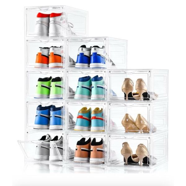 Clemate Upgraded X-Large Clear Shoe Organizer - 12-Pack Stackable Shoe Storage B