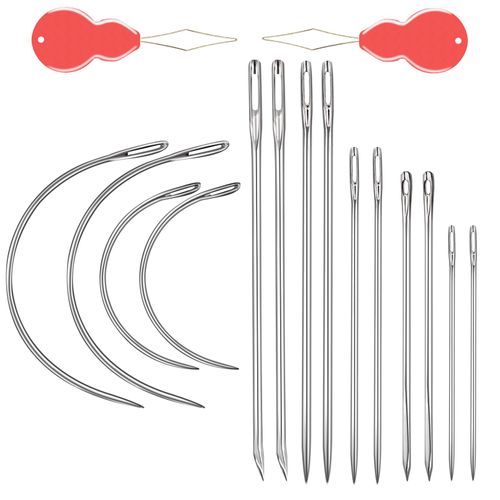 Heavy Duty Hand Sewing Needles Kit, 14 PCS Leather Sewing Needles with 10 Leather Hand Sewing Needle and 4 Curved Needle for Home Upholstery, Leather Needles for Hand Sewing, Carpet Canvas Repair