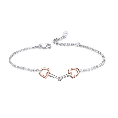 YFN Horse Snaffle Bit Adjustable Bracelet Rose Tone Sterling Silver Stirrup Bracelet Gifts for Horse Lover Women Girls Men (Rose Gold)