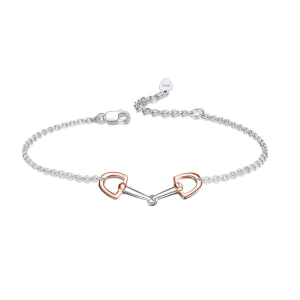 YFN Horse Snaffle Bit Adjustable Bracelet Rose Tone Sterling Silver Stirrup Bracelet Gifts for Horse Lover Women Girls Men (Rose Gold)