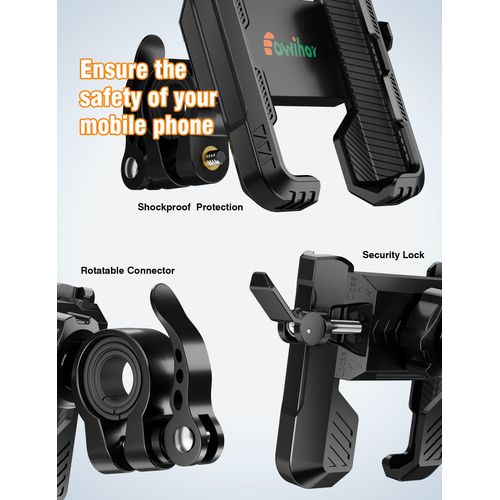 Eowihor Bike Phone Mount for Electric, Mountain, Scooter, and Dirt Bikes -360°rotatable Bike Phone Holder- Bike Phone Holder Suitable for Smartphones from 4.0-7.0 inches.